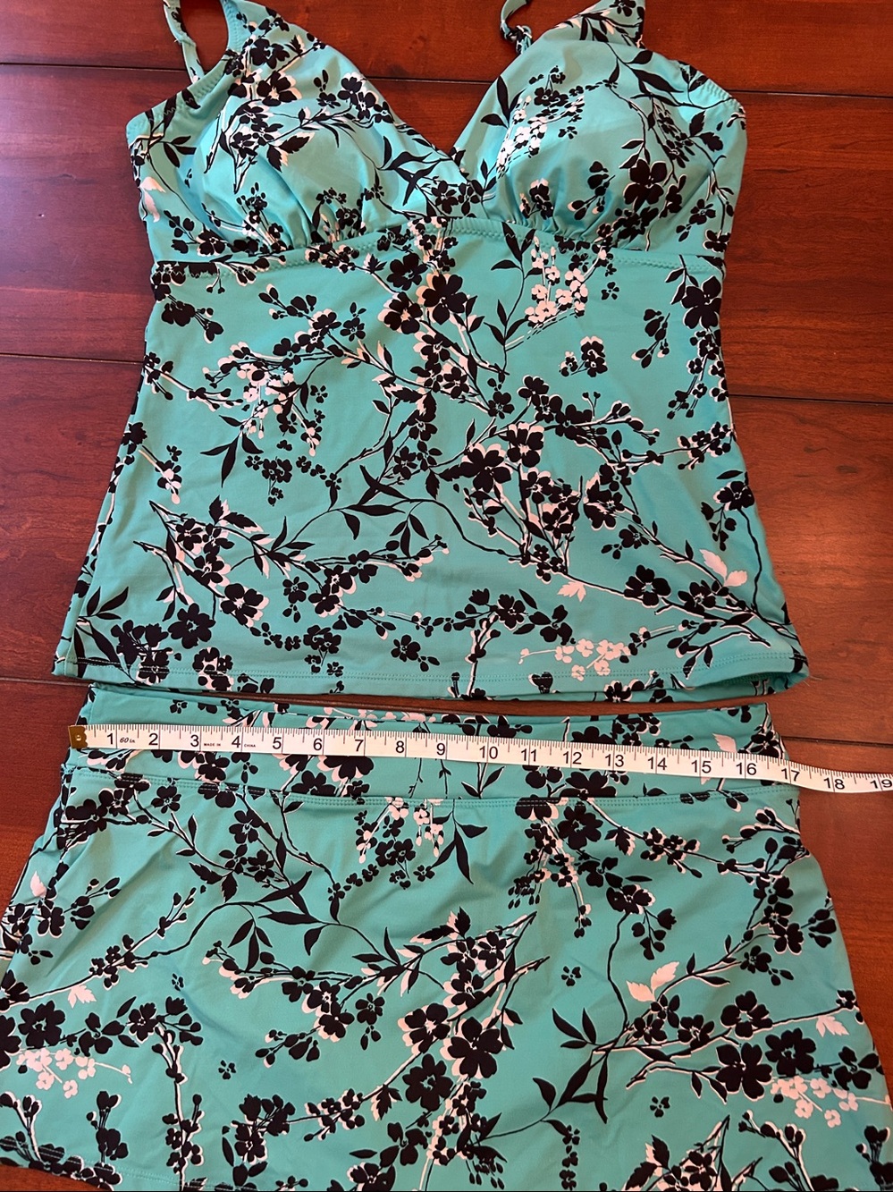 Garnet Hill Women’s Floral Tankini Set in Aqua Swim Top & Skirt size 10 - Picture 13 of 16